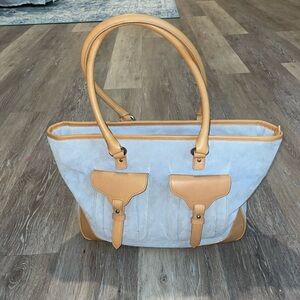 Lauren Ralph Lauren Blue Suede Tan Leather Sample bag Buffy Vintage 2005